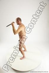 Nude Fighting with knife Man White Slim Short Brown Multi angles poses Realistic